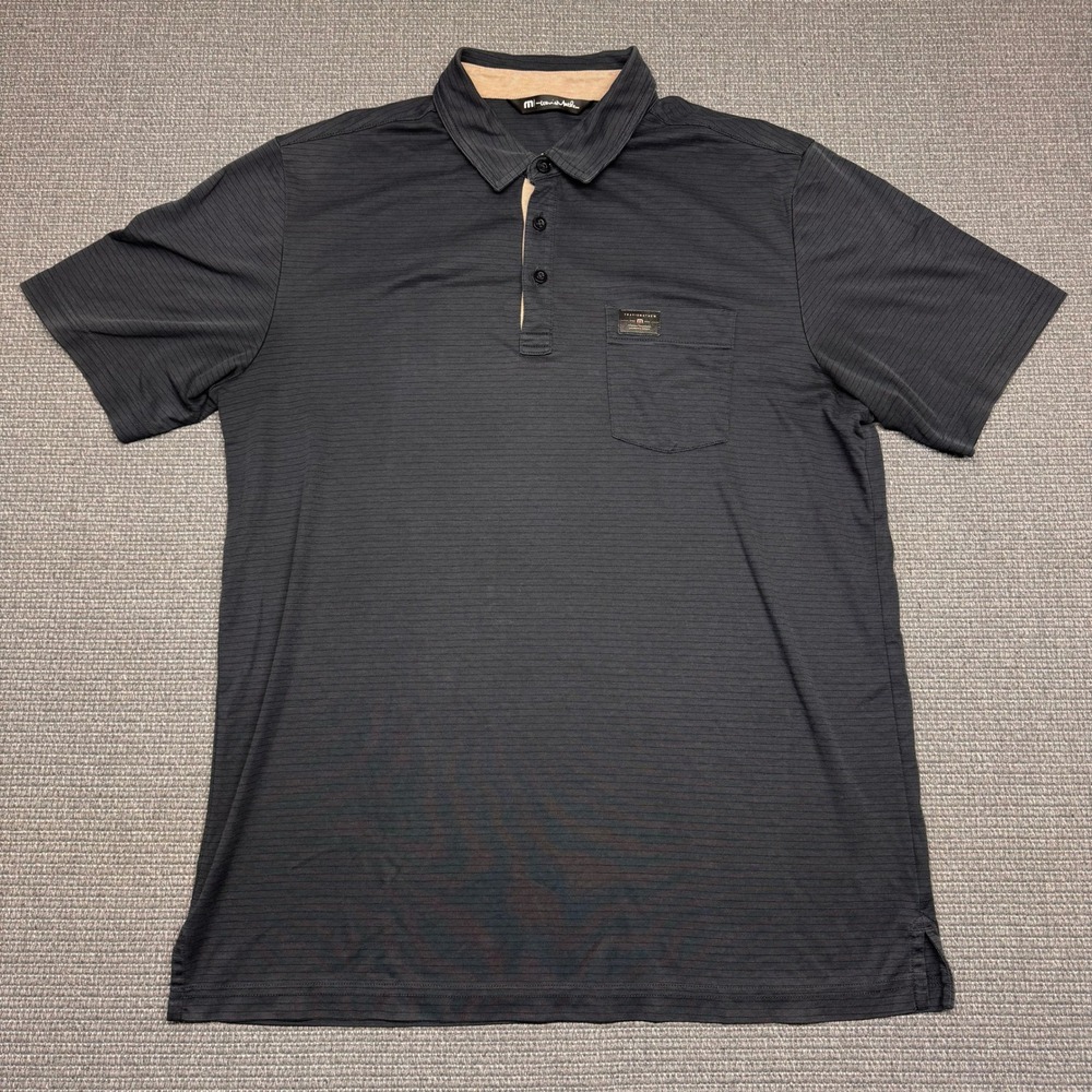 TravisMathew Mens Large Charcoal Grey Stripedβ Short Sleeve Pocket Polo Shirt